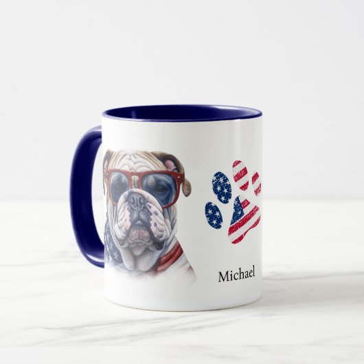 Patriottische Verenigde Staten Vlag Grappige Bulld Mok (Voorkant links)