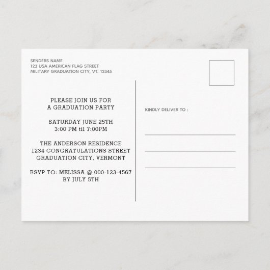 Patriottische Verenigde Staten Vlag Militair Afstu Uitnodiging Briefkaart (Achterkant)