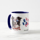 Patriottische Verenigde Staten Vlaggengrens Collie Mok (Voorkant links)