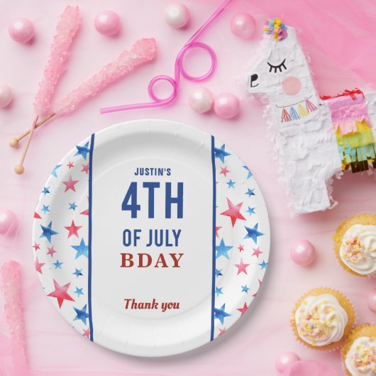 Patriottische verjaardag 4 juli Rode Blauwe Stars Papieren Bordje (Feest)