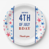 Patriottische verjaardag 4 juli Rode Blauwe Stars Papieren Bordje (Voorkant)