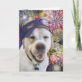 Patriottische Verjaardag Hond en Vuurwerk Kaart