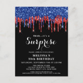 Patriottische verjaardag Rode Blauwe Glitter Surpr Uitnodiging Briefkaart (Voorkant)