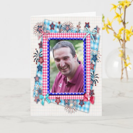 Patriottische verjaardagskaart met foto kaart (Gele Bloem)