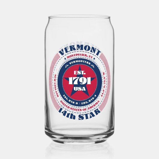 Patriottische Vermont Typography Drinkware Set Blikvorm Glas (Achterkant)