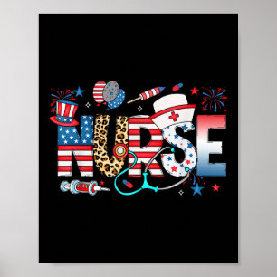 Patriottische verpleegster 4 juli Amerikaanse vlag Poster