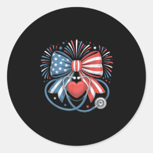 Patriottische Verpleegster Coquette Bow Amerikaans Ronde Sticker