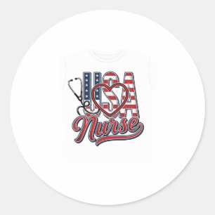Patriottische Verpleegster USA Hart Stethoscoop Sh Ronde Sticker