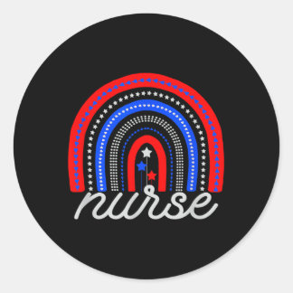 Patriottische Verpleegster VS Vlag Regenboog 4 Jul Ronde Sticker
