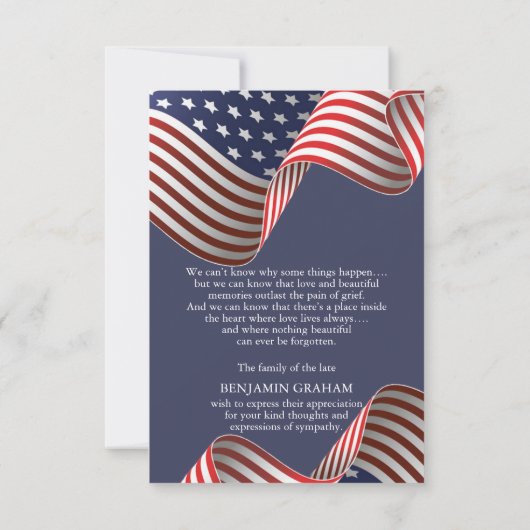 Patriottische Veteraan Foto Begrafenis Dank u kaar Kaart (Achterkant)