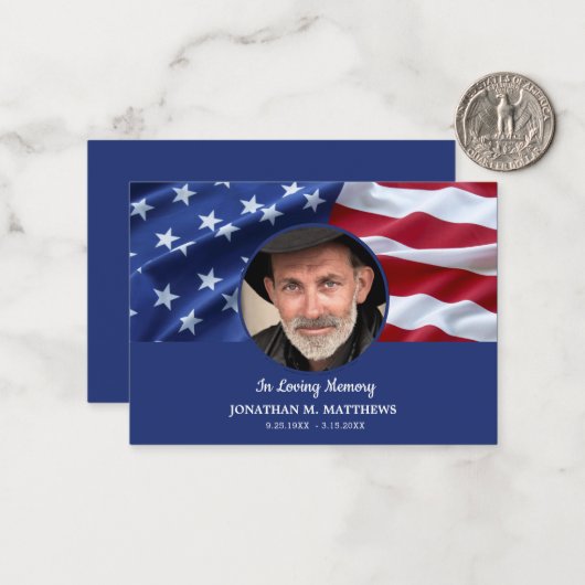Patriottische Veteranen Vlag Begrafenis Herdenking Notitiekaartje (Voorkant / Achterkant in situ)