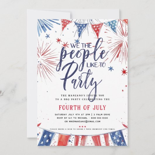 Patriottische Vierde Juli BBQ Pool Party Kaart (Voorkant)