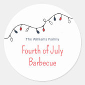 Patriottische Vierde Juli Eenvoudige String Lights Ronde Sticker (Voorkant)