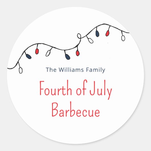 Patriottische Vierde Juli Eenvoudige String Lights Ronde Sticker (Voorkant)