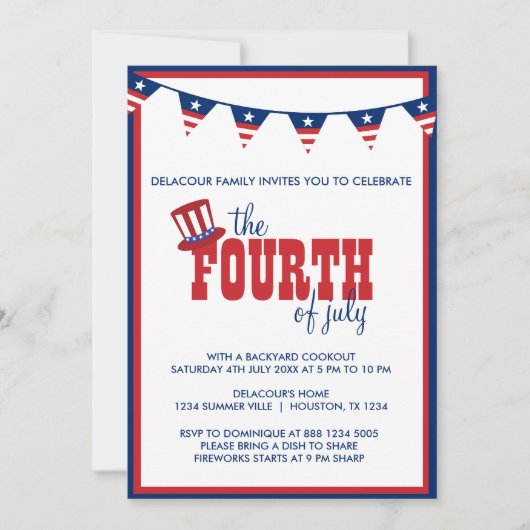 Patriottische vierde juli-feestbanner uitnodiging (Voorkant)