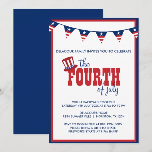 Patriottische vierde juli-feestbanner uitnodiging (Voorkant / Achterkant)