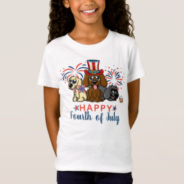 Patriottische Vierde Juli Honden Vuurwerk T-shirt