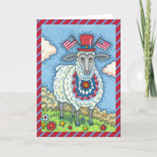 PATRIOTTISCHE VIERDE JULI SCHAPEN, LEUKE FOLK ART  FEESTDAGEN KAART