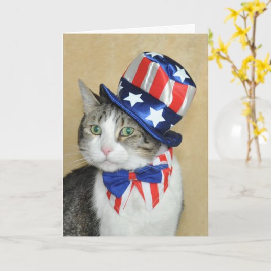 Patriottische vierde van de gestreepte kat van kaart (Gele Bloem)