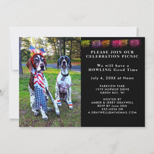 Patriottische Viering Picknick Party Honden Uitnod Kaart (Voorkant)