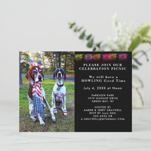 Patriottische Viering Picknick Party Honden Uitnod Kaart (Staand voorkant)