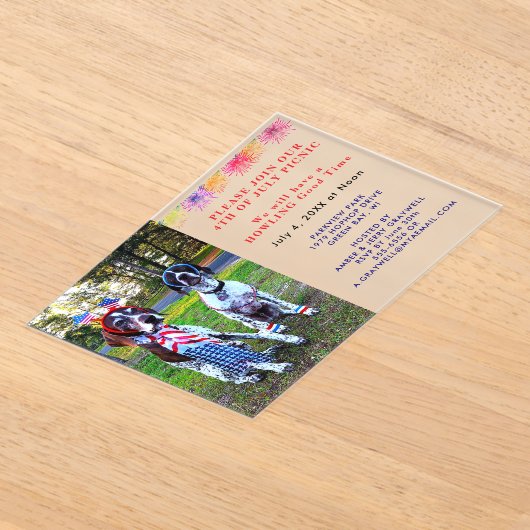 Patriottische viering picknickfeest honden 4 juli acryl uitnodigingen (Laagn)