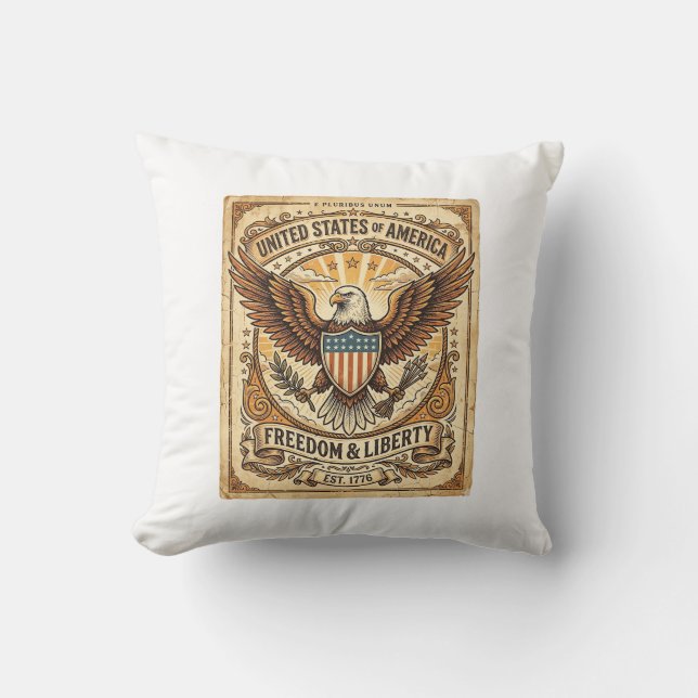 Patriottische vintage Amerikaanse zeearend verslet Kussen (Voorkant)