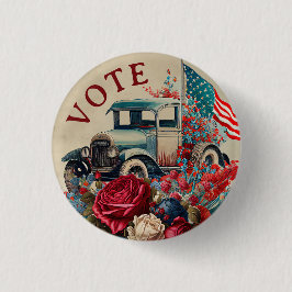 Patriottische Vintage Truck Ronde Button 3,2 Cm