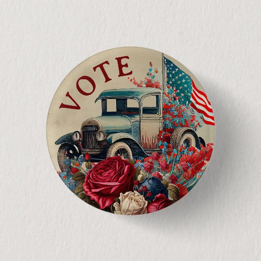 Patriottische Vintage Truck Ronde Button 3,2 Cm (Voorkant)