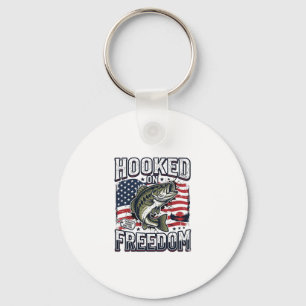 Patriottische Vissen Haak aan vrijheid Vintage Bas Sleutelhanger