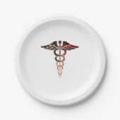 Patriottische Vlag Caduceus Groot voor Verpleegkun Papieren Bordje (Voorkant)