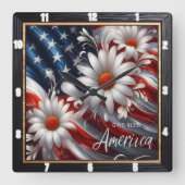 Patriottische vlag Daisies decoratief Vierkante Klok (Voorkant)