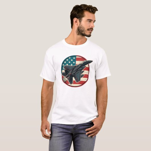 Patriottische Vlag en F-15 Jet T-shirt (Voorkant volledig)