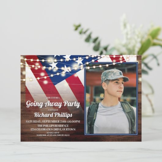 Patriottische vlag en foto's van het leger die weg kaart (Staand voorkant)