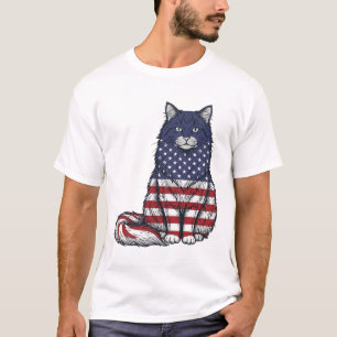 Patriottische Vlag Kat Vintage Gravure Shirt Ontwe