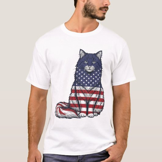 Patriottische Vlag Kat Vintage Gravure Shirt Ontwe (Voorkant)