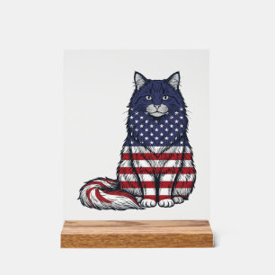 Patriottische Vlag Kat Vintage Gravure Shirt Ontwe Acryl Bord