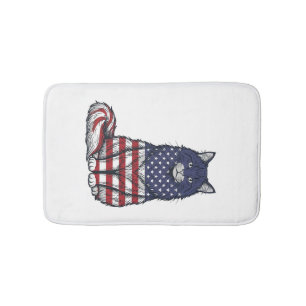 Patriottische Vlag Kat Vintage Gravure Shirt Ontwe Badmat