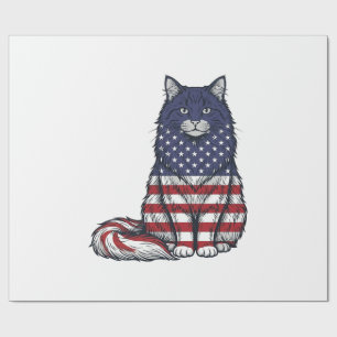 Patriottische Vlag Kat Vintage Gravure Shirt Ontwe Cadeaupapier