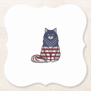 Patriottische Vlag Kat Vintage Gravure Shirt Ontwe Kartonnen Onderzetters