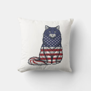 Patriottische Vlag Kat Vintage Gravure Shirt Ontwe Kussen