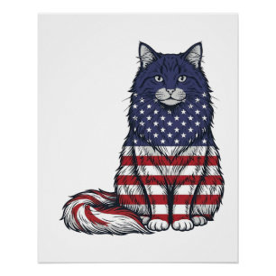 Patriottische Vlag Kat Vintage Gravure Shirt Ontwe Perfect Poster