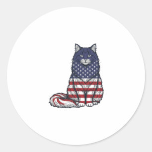 Patriottische Vlag Kat Vintage Gravure Shirt Ontwe Ronde Sticker