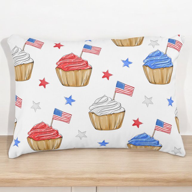 Patriottische Vlag Ster Cupcake Rood Wit Blauw Accent Kussen (Creator heeft geüpload)
