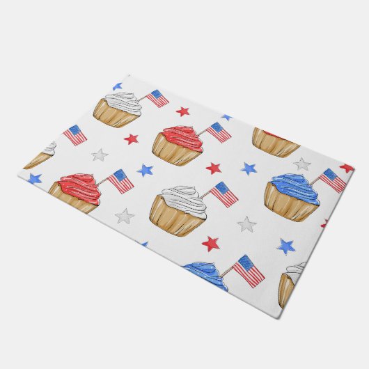 Patriottische Vlag Ster Cupcake Rood Wit Blauw Deurmat (Schuin)