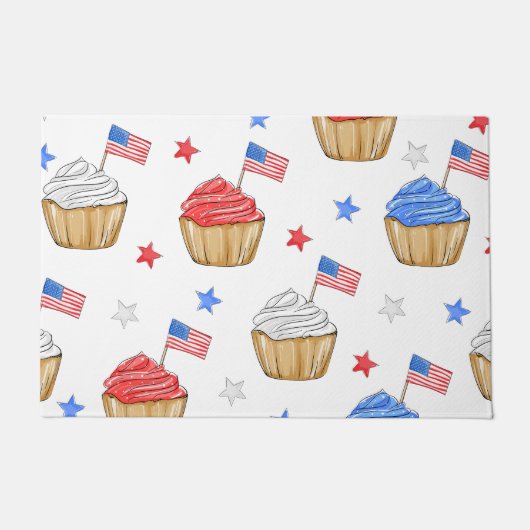 Patriottische Vlag Ster Cupcake Rood Wit Blauw Deurmat (Voorkant)