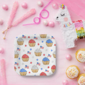 Patriottische Vlag Ster Cupcakes Rood Wit Blauw Papieren Bordje (Feest)