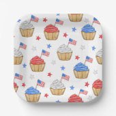 Patriottische Vlag Ster Cupcakes Rood Wit Blauw Papieren Bordje (Voorkant)