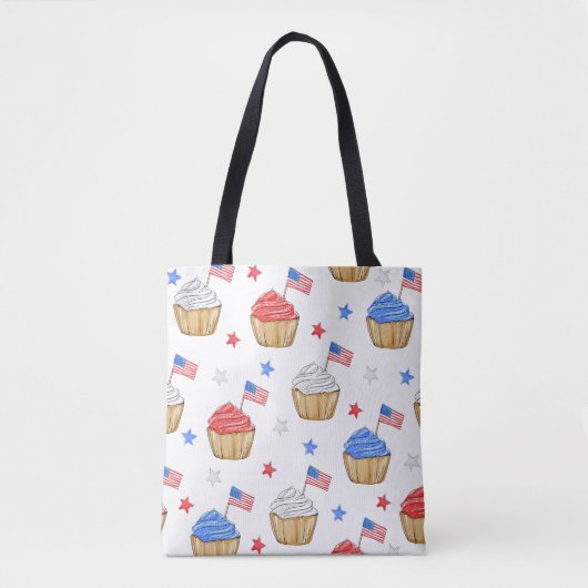 Patriottische Vlag Ster Cupcakes Rood Wit Blauw Tote Bag (Voorkant)