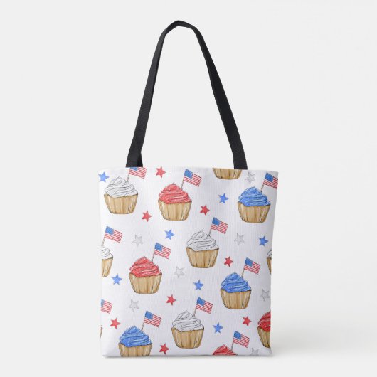 Patriottische Vlag Ster Cupcakes Rood Wit Blauw Tote Bag (Achterkant)